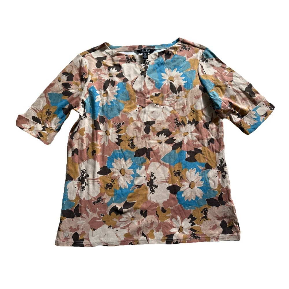 Lauren Ralph Lauren Womens‎ Floral Basic T-Shirt Multicolored Plus Size 1X READ